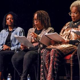 Actors Vanetta Powell, Lesley Bracero, and Adrianna Jones participated in the first staged readin...